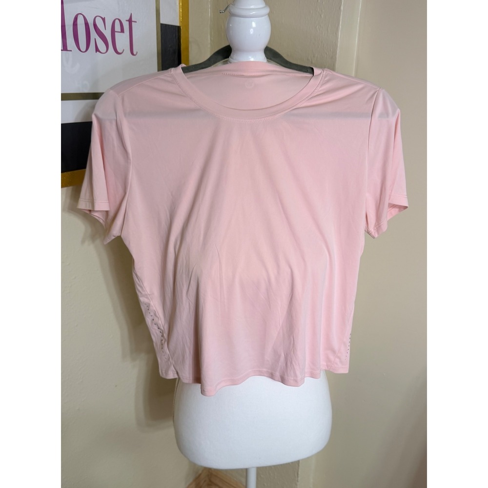 Baleaf Short Sleeve Shirt Pink Crop Top Mesh Venting Training Tee